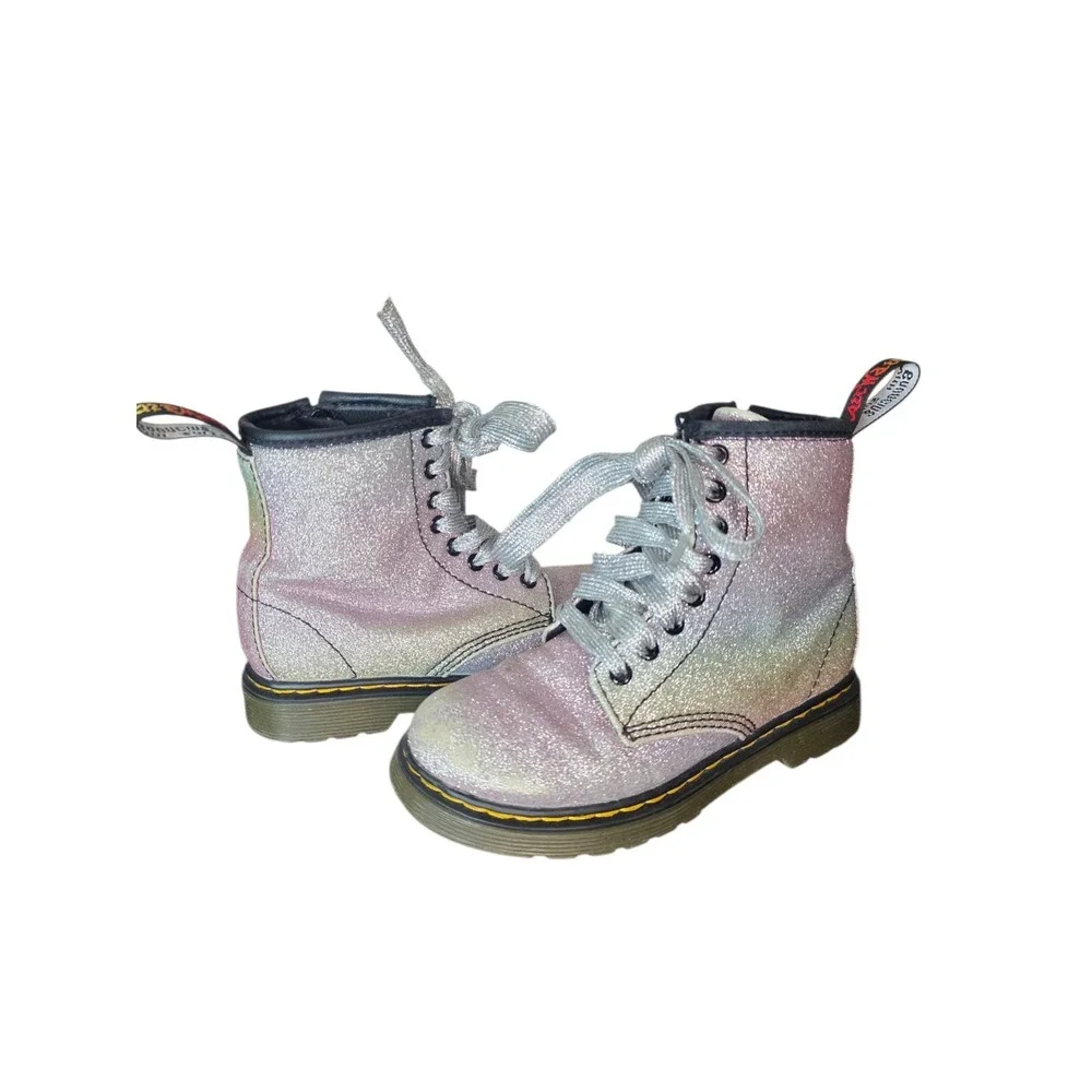 Dr Martens 1460 Glitter Iridescent Boots Girls Toddler Size 11 Pink Zip
